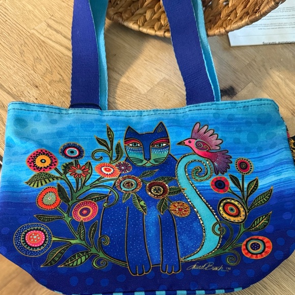 Laurel Burch Handbags - Laurel Burch Blue Teal Floral Cat Canvas Tote